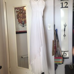 Floor length white strapless dress